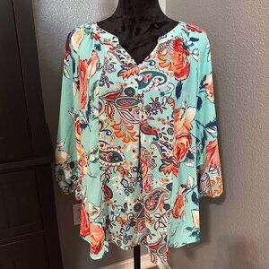 Figueroa & Flower‎ Women's Large Tunic Blouse Paisley Floral Boho Peasant Hippie
